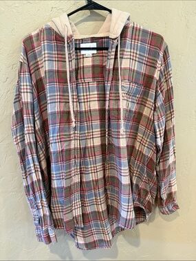 American Eagle Plaid Hooded Button-Up Shirt
